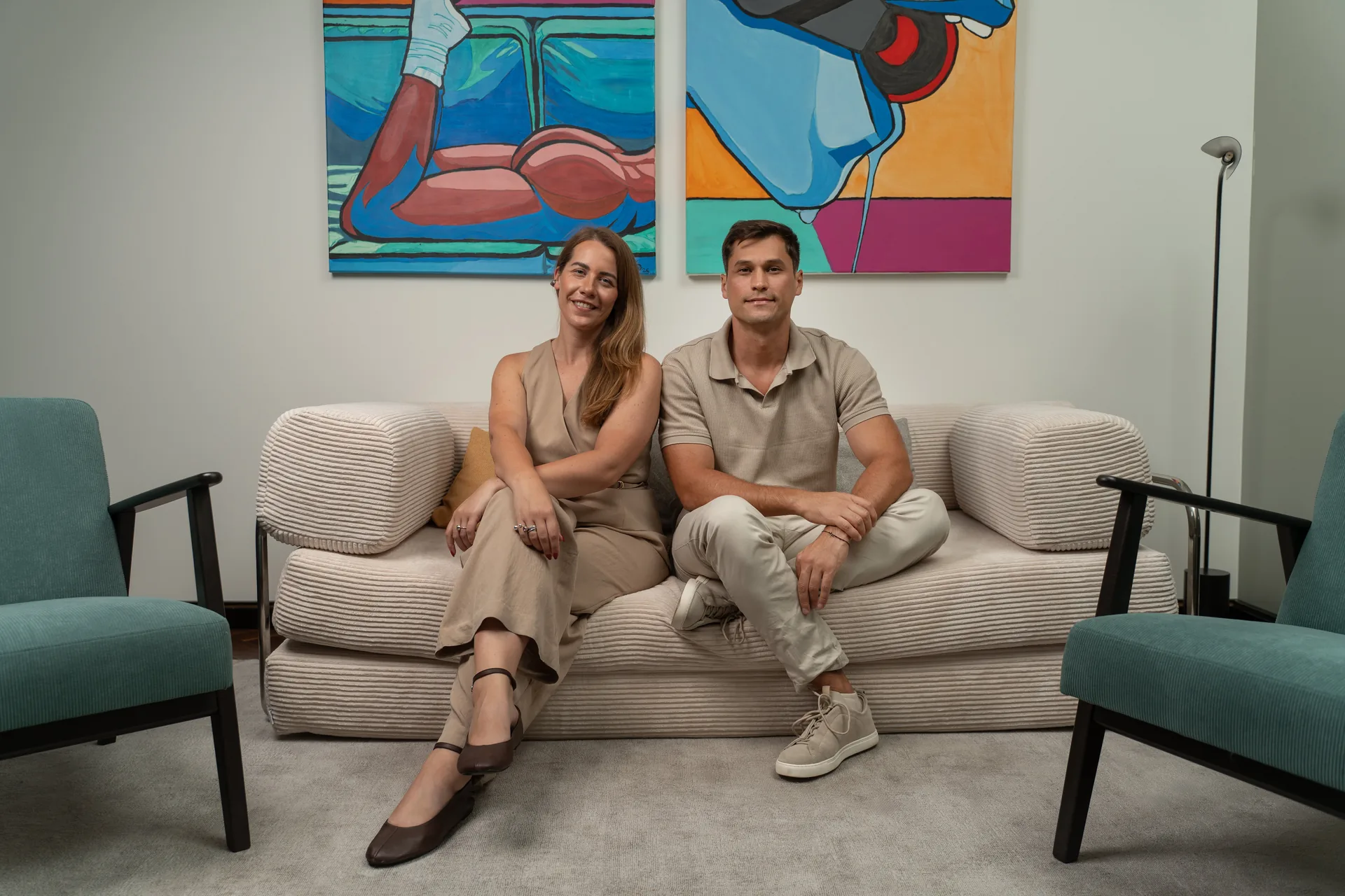 Lina and Gediminas seated together in the Lunvio studio